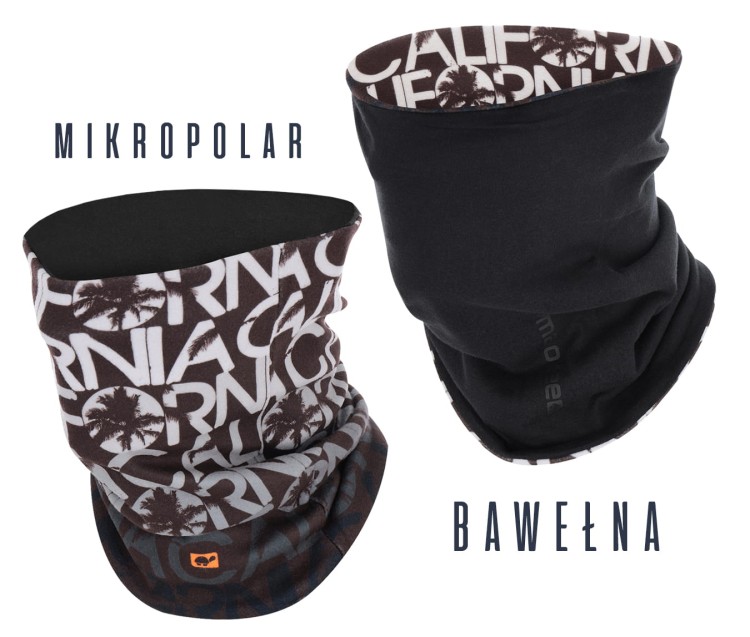 komin dwuwarstwowy ciepły termoaktywny na szyję bawełniany czarny polarowy brązowy na narty chimney scarf tube black brown