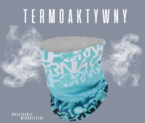 komin dwuwarstwowy ciepły termoaktywny na szyję bawełniany szary polarowy miętowy na narty chimney scarf tube mint