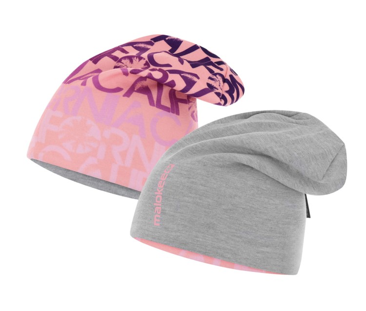czapka dwuwarstwowa dwustronna kolorowa termoaktywna bawełniana polarowa oddychająca różowa szara thermoactive hat beanie fleece cotton pink gray