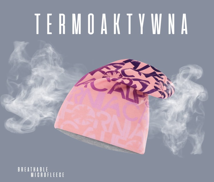 czapka dwuwarstwowa dwustronna kolorowa termoaktywna bawełniana polarowa oddychająca różowa szara thermoactive hat beanie fleece cotton pink gray