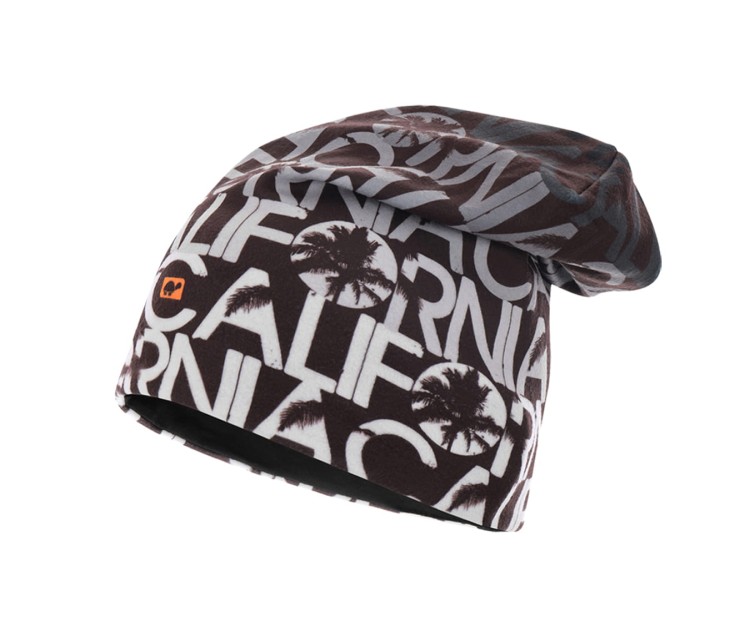 czapka dwuwarstwowa termoaktywna dwustronna bawełniana czarna polarowa brązowa napisy oddychająca beanie hat thermoactive black brown