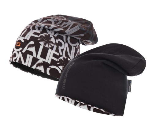 czapka dwuwarstwowa termoaktywna dwustronna bawełniana czarna polarowa brązowa napisy oddychająca beanie hat thermoactive black brown