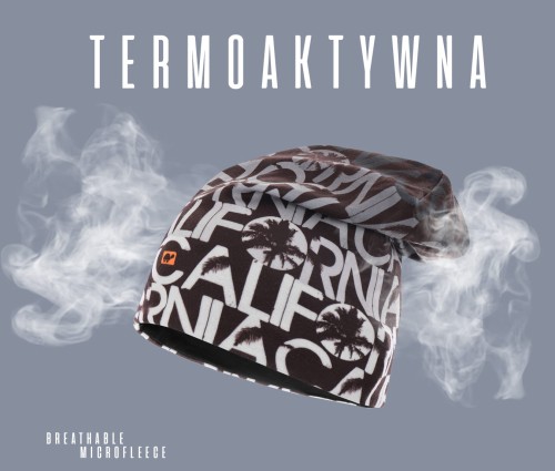 czapka dwuwarstwowa termoaktywna dwustronna bawełniana czarna polarowa brązowa napisy oddychająca beanie hat thermoactive black brown