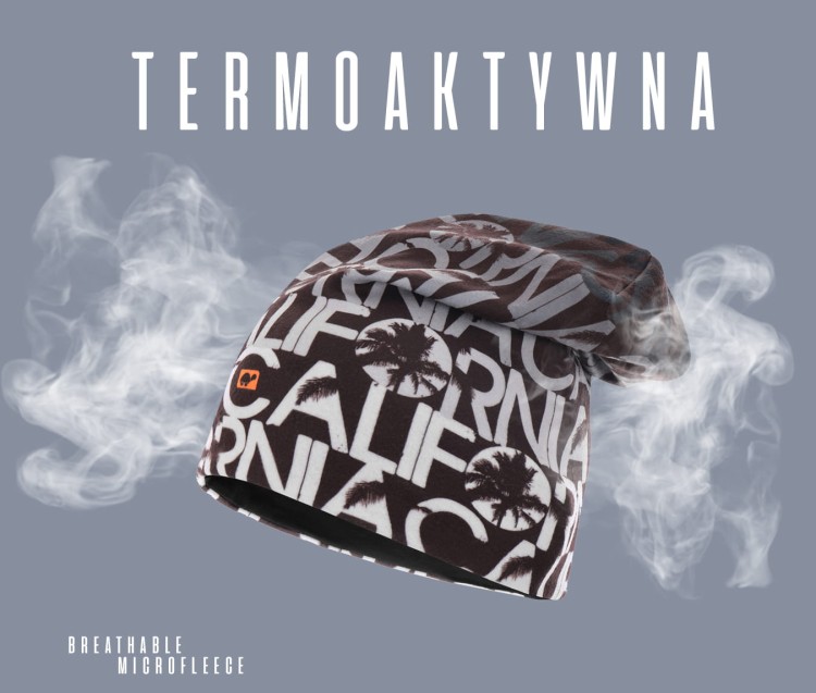 czapka dwuwarstwowa termoaktywna dwustronna bawełniana czarna polarowa brązowa napisy oddychająca beanie hat thermoactive black brown