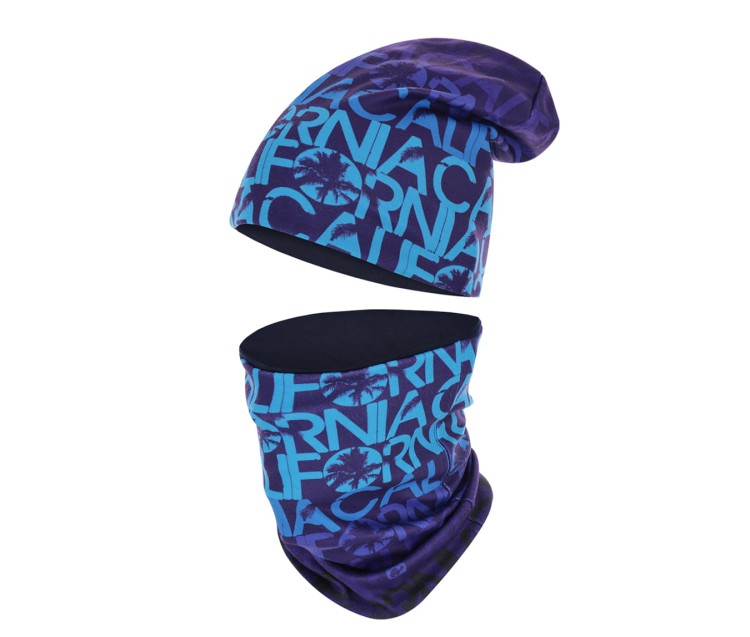 komin dwuwarstwowy ciepły termoaktywny na szyję bawełniany granatowy polarowy niebieski na narty chimney scarf tube blue z czapką