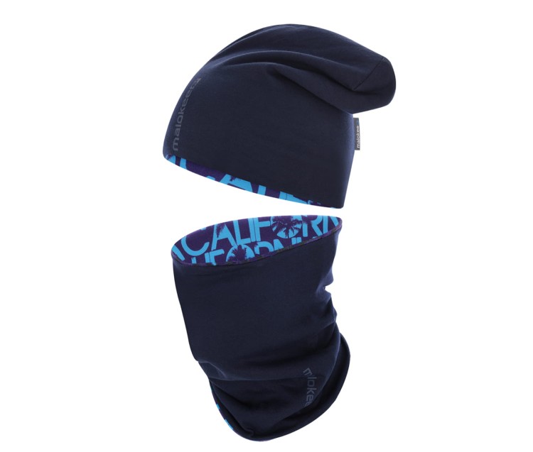 komin dwuwarstwowy ciepły termoaktywny na szyję bawełniany granatowy polarowy niebieski na narty chimney scarf tube blue z czapką