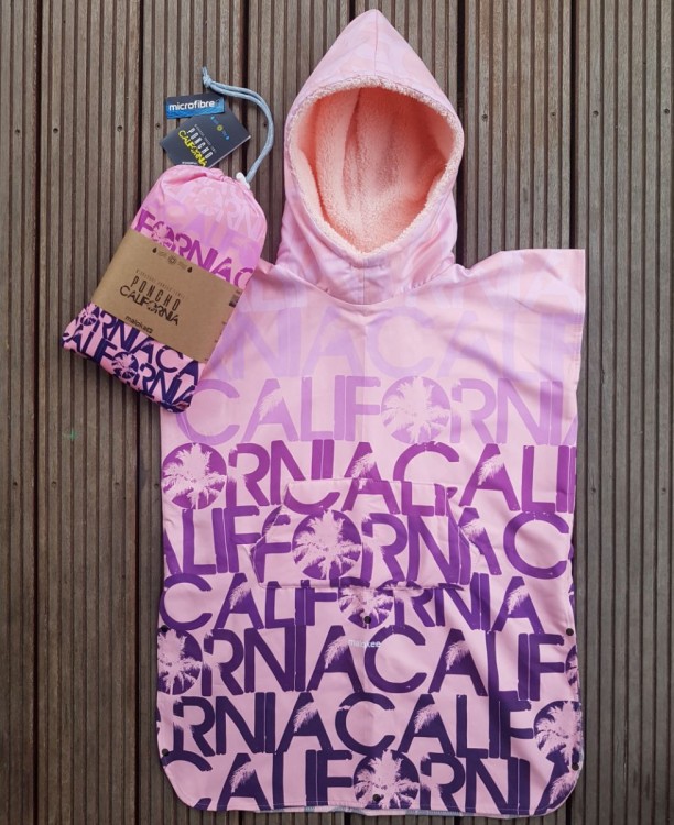 ponczo dla dzieci ręcznik z kapturem różowy wygodny szybkoschnący poncho hooded towel for kid rose pink quickdrying