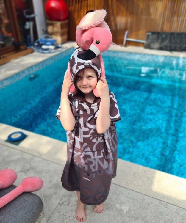 brown poncho for kid girl robe for swimming pool warm poncho brązowe ponczo dla dziecka