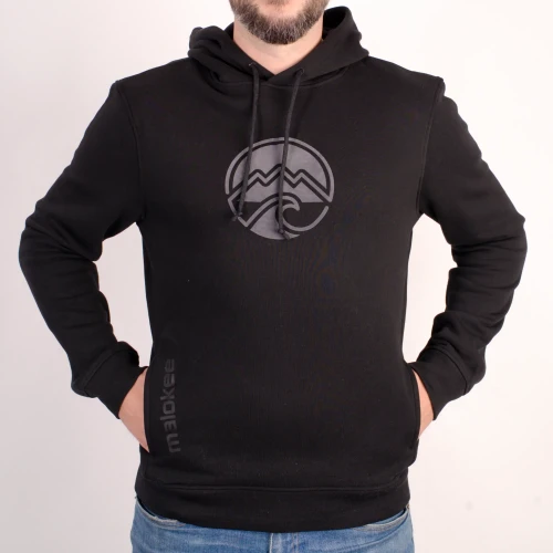 organic cotton eco hoodie black with hood malokee mountain wave surf