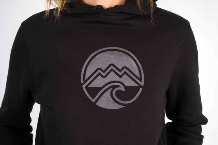 organic cotton eco hoodie black with hood malokee mountain wave surf
