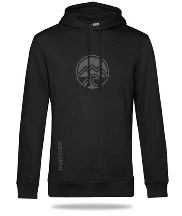 organic cotton eco hoodie black with hood malokee mountain wave surf